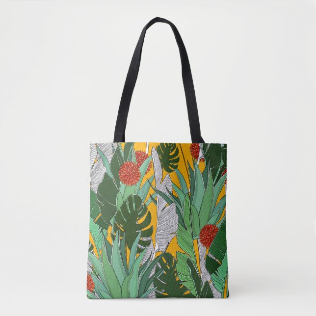 Summer Jungle: Bright Palm Pattern. Tote Bag (Front)