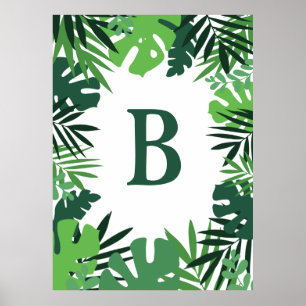 Summer jungle tropical palm leaves monogram poster