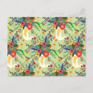 Summer Jungle Tropical Parrot Flowers Blossom Announcement Postcard
