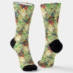 Summer Jungle Tropical Parrot Flowers Blossom Socks