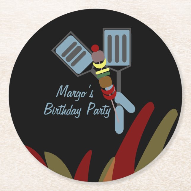 Summer Kabobs Cookout Park Birthday      Round Paper Coaster (Front)