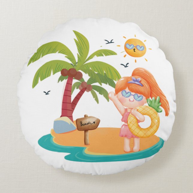 summer kids round pillow (Front)