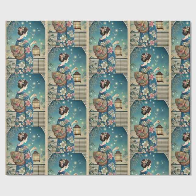 summer kimono&fireflies wrapping paper (Flat)