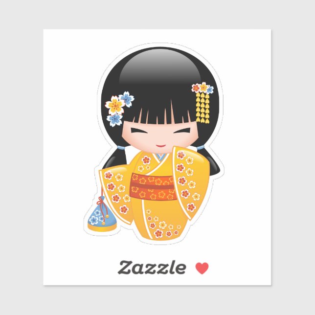 Summer Kokeshi Doll - Yellow Kimono Geisha Girl (Sheet)