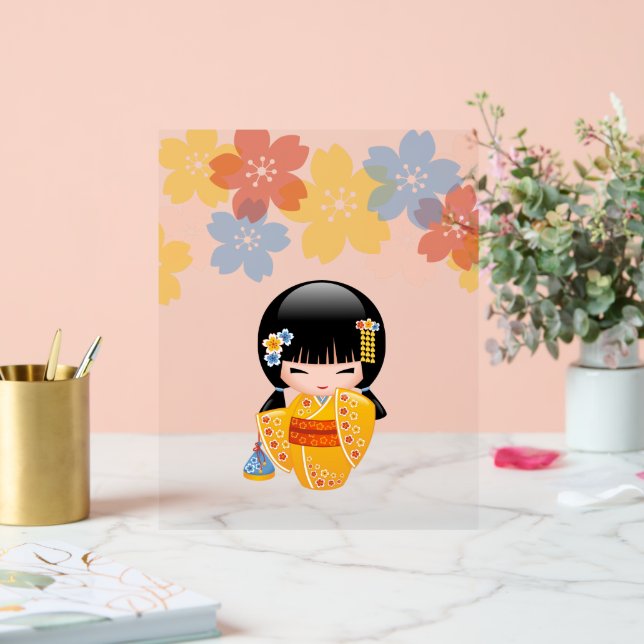 Summer Kokeshi Doll - Yellow Kimono Geisha Girl Acrylic Sign (Wedding)