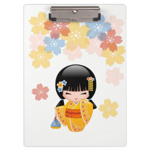 Summer Kokeshi Doll - Yellow Kimono Geisha Girl Clipboard
