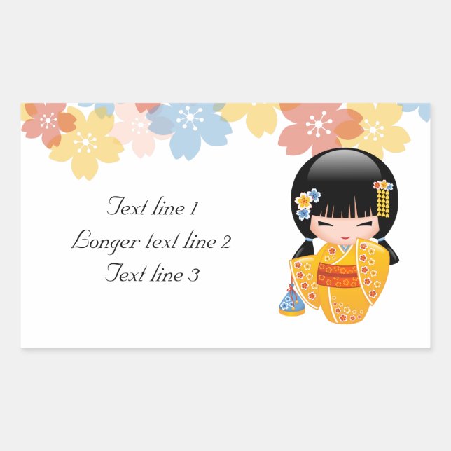Summer Kokeshi Doll - Yellow Kimono Geisha Girl Sticker (Front)