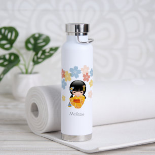 Summer Kokeshi Doll - Yellow Kimono Geisha Girl Water Bottle