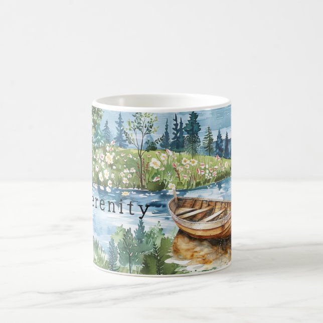 Summer Lake Boat Flowers Serenity Coffee Mug (Center)