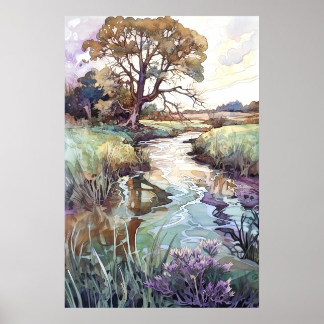 Summer Landscape Watercolor  Poster (Front)