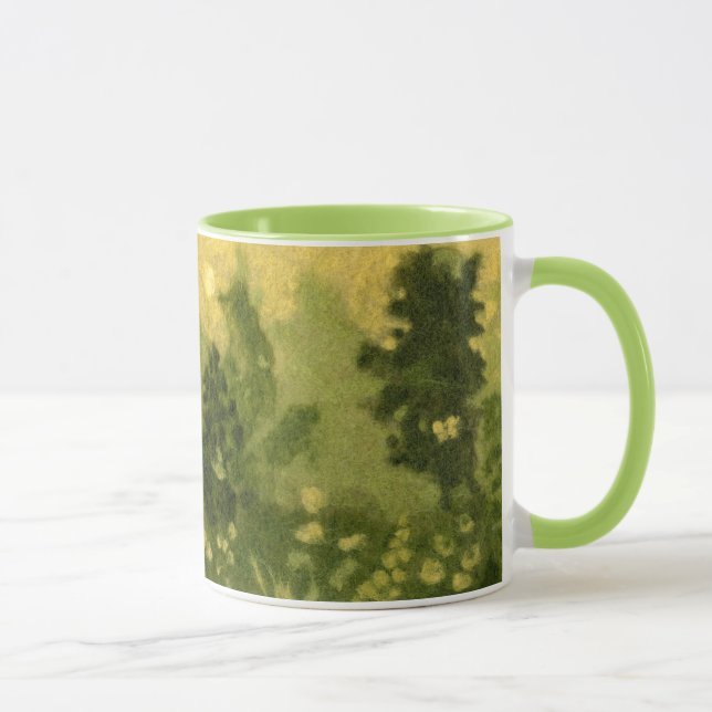 Summer lawn, wool painting, landscape green shades mug (Right)
