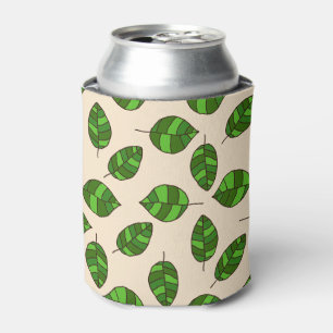 Summer Leaves Green Leaf Pattern on any Colour Can Cooler