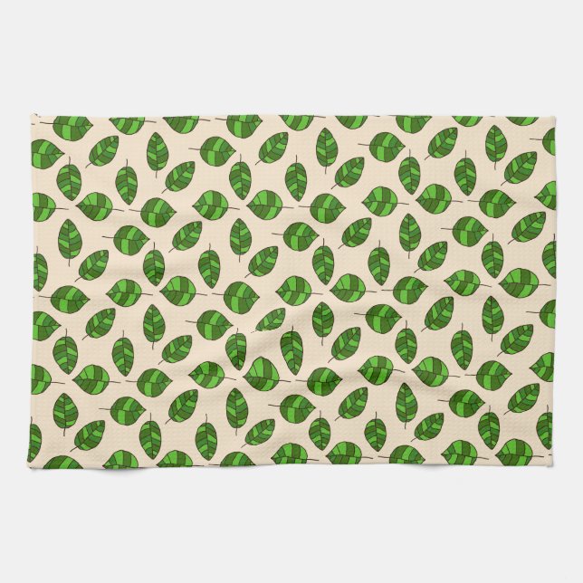 Summer Leaves Green Leaf Pattern on any Colour Kitchen Towel (Horizontal)