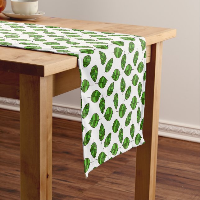 Summer Leaves Green Leaf Pattern on any Colour Short Table Runner (In Situ)