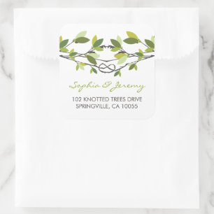 Summer Leaves Knotted Love Trees Whimsical Wedding Square Sticker