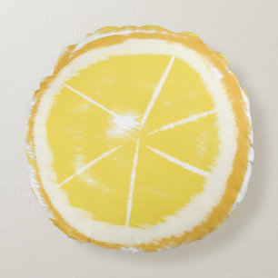 Summer Lemon Abstract Citrus Tie Dye Round Pillow