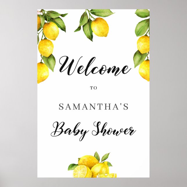 Summer lemon baby shower welcome sign poster (Front)