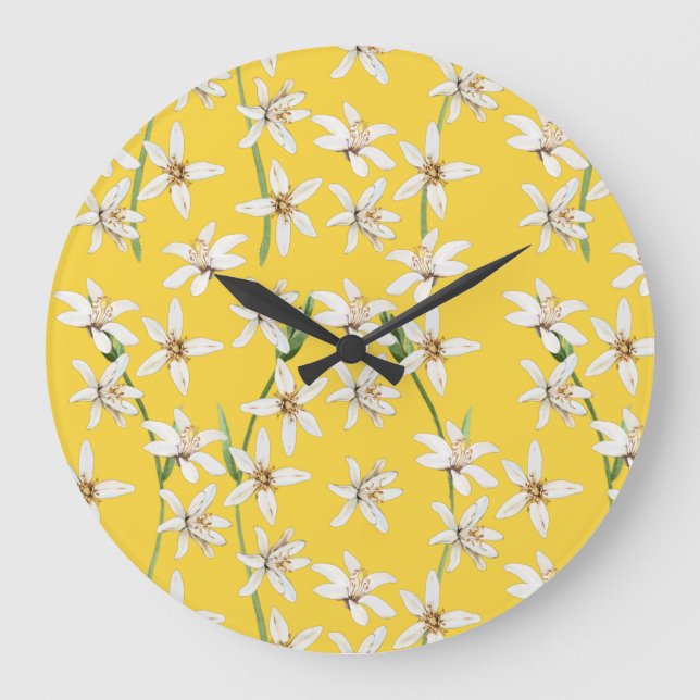 Summer lemon blossom pattern  chinoiserie  large clock (Front)
