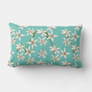 Summer Lemon blossom pattern on teal Lumbar Pillow