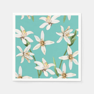 Summer Lemon blossom pattern on teal Napkin