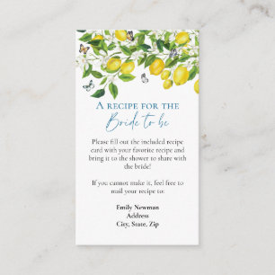 Summer Lemon Bridal Shower   Recipe Request Enclosure Card