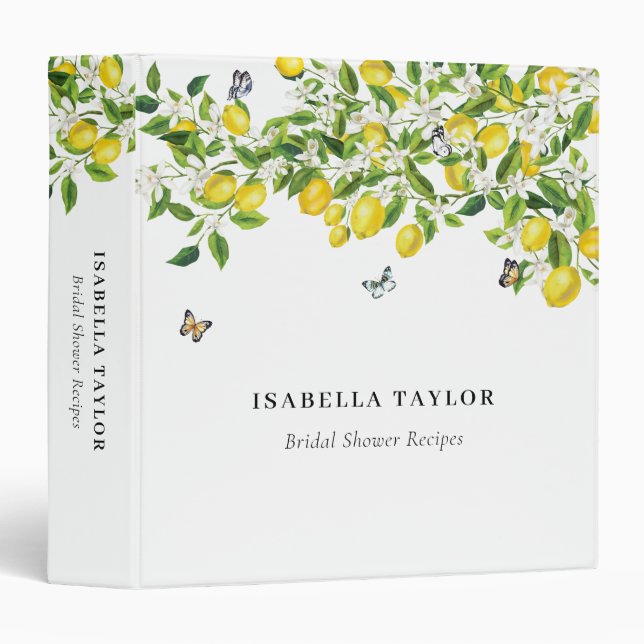 Summer Lemon Butterflies Bridal Shower Binder (Front/Spine)