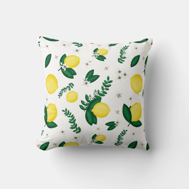 Summer Lemon Buzz Throw Pillow (Front)