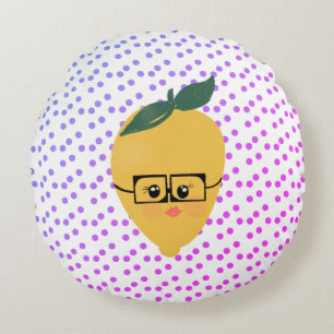 Summer Lemon Cartoon Hand Drawn Doodle Round Pillow