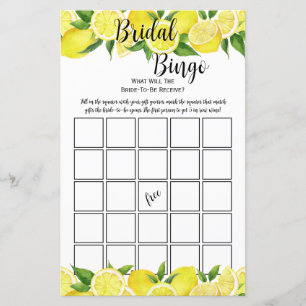 Summer Lemon Citrus Bridal Shower Bingo Party Game