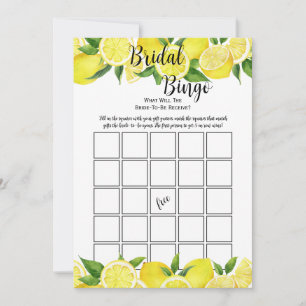 Summer Lemon Citrus Bridal Shower Bingo Party Game Invitation