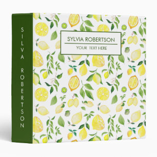 Summer Lemon Citrus Pattern Personalized Binder