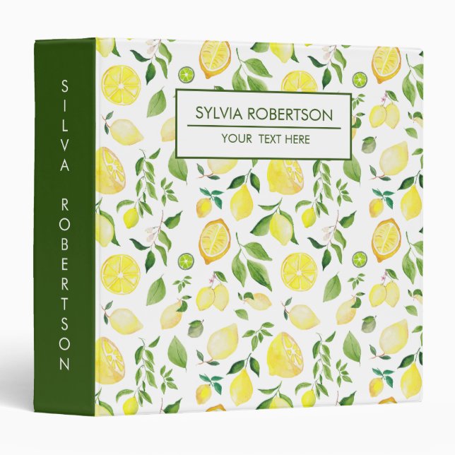 Summer Lemon Citrus Pattern Personalized Binder (Front/Spine)