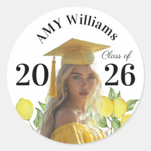 Summer Lemon Citrus Yellow Graduation Photo Class Classic Round Sticker