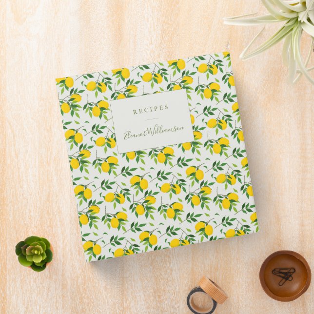 Summer Lemon Fruit Pattern Custom Recipe  Binder (In Situ)