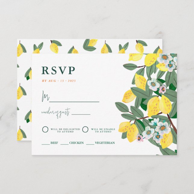 Summer Lemon Italy Sunset Wedding RSVP Card (Front/Back)