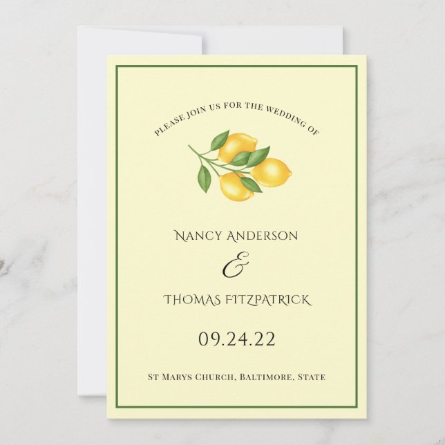 summer lemon med classic wedding invitation (Front)