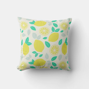 Summer Lemon Pattern in Cream Throw Pillow