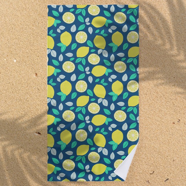 Summer Lemon Pattern in Navy Blue Beach Towel (Creator Uploaded)