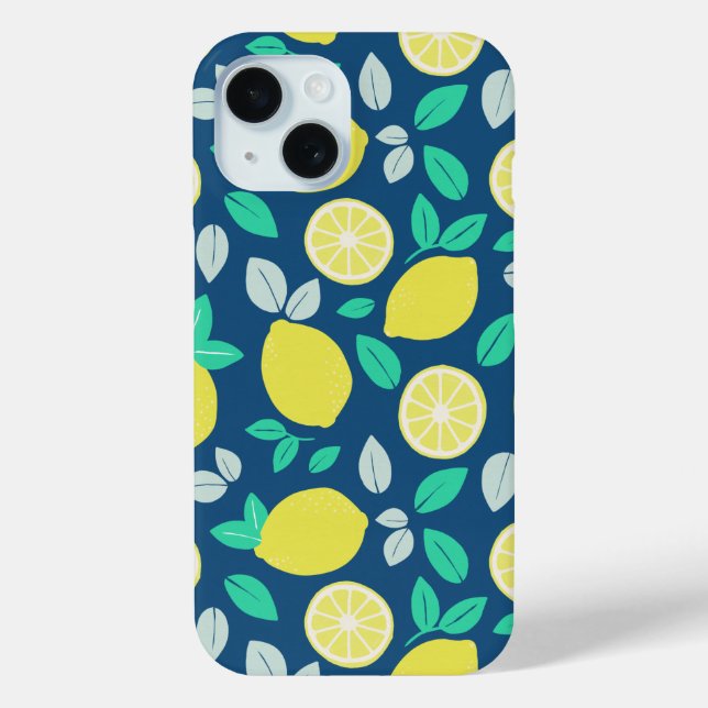 Summer Lemon Pattern in Navy Blue Case-Mate iPhone Case (Back)