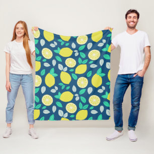 Summer Lemon Pattern in Navy Blue Fleece Blanket