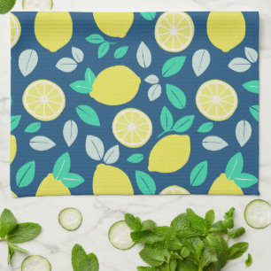 Summer Lemon Pattern in Navy Blue Kitchen Towel