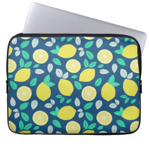 Summer Lemon Pattern in Navy Blue Laptop Sleeve