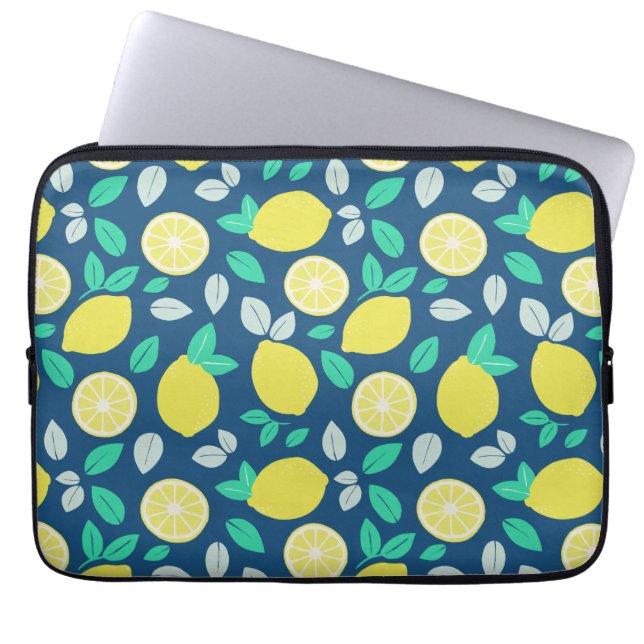 Summer Lemon Pattern in Navy Blue Laptop Sleeve (Front)