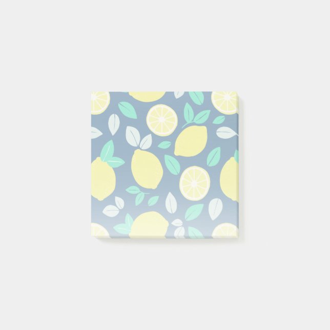 Summer Lemon Pattern in Navy Blue Post-it Notes (Front)