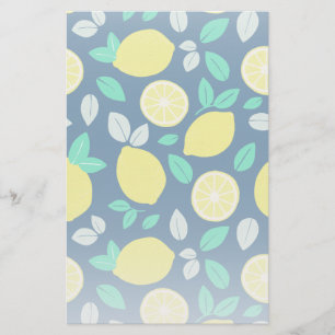 Summer Lemon Pattern in Navy Blue Stationery