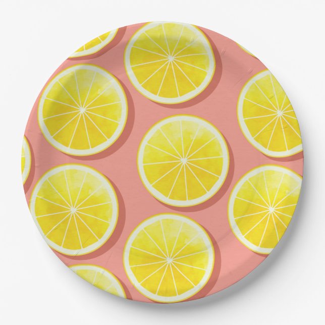 Summer Lemon Slices Pattern Paper Plate (Front)