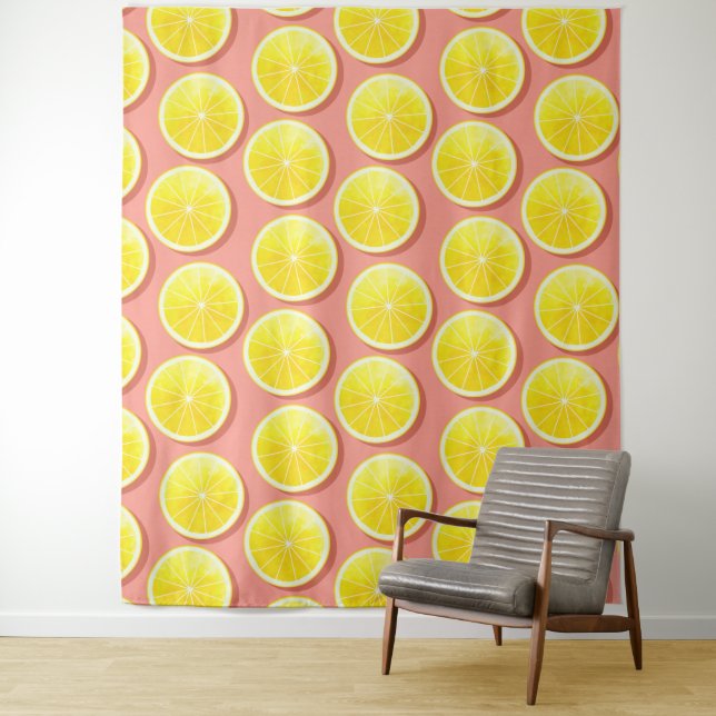 Summer Lemon Slices Pattern Tapestry (In Situ)