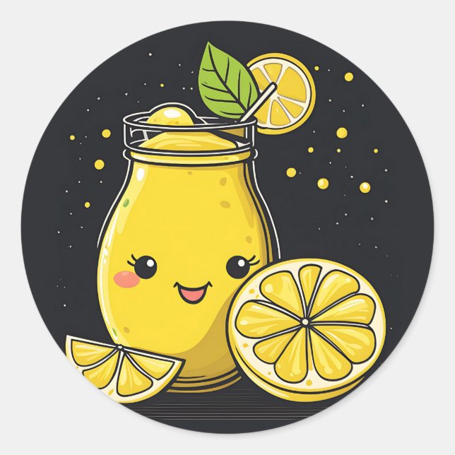 Summer Lemonade Kawaii Classic Round Sticker (Front)