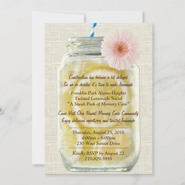 Summer Lemonade Mason Jar House Party Invitation (Front)