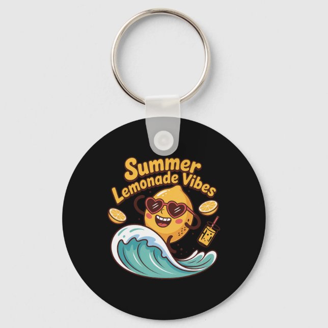 Summer Lemonade Vibes Surfing Lemon Wave  Keychain (Front)